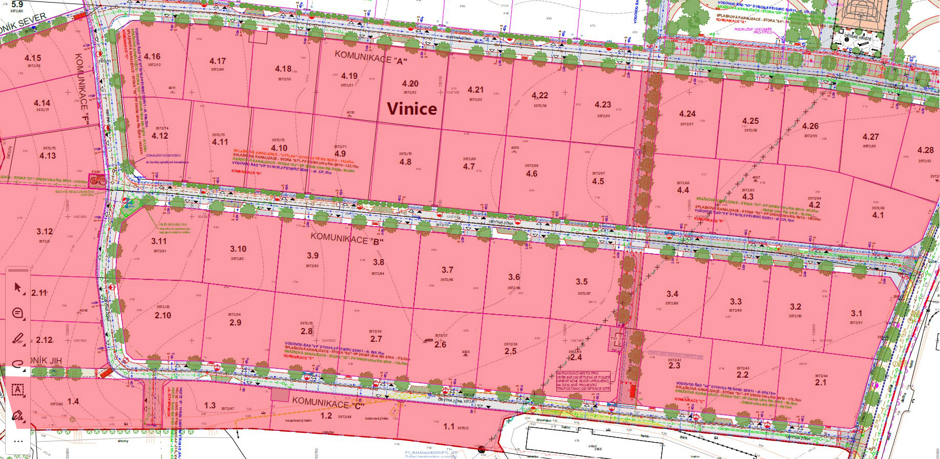 Plánek - Pozemky Úvaly u Prahy - Vinice